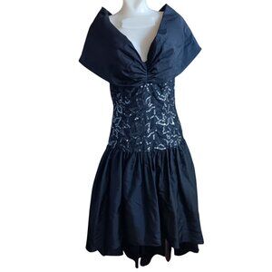 Vintage Cocktail Dress 11/12 Jessica McClintock Gunne Sax Black Sequin 1980's